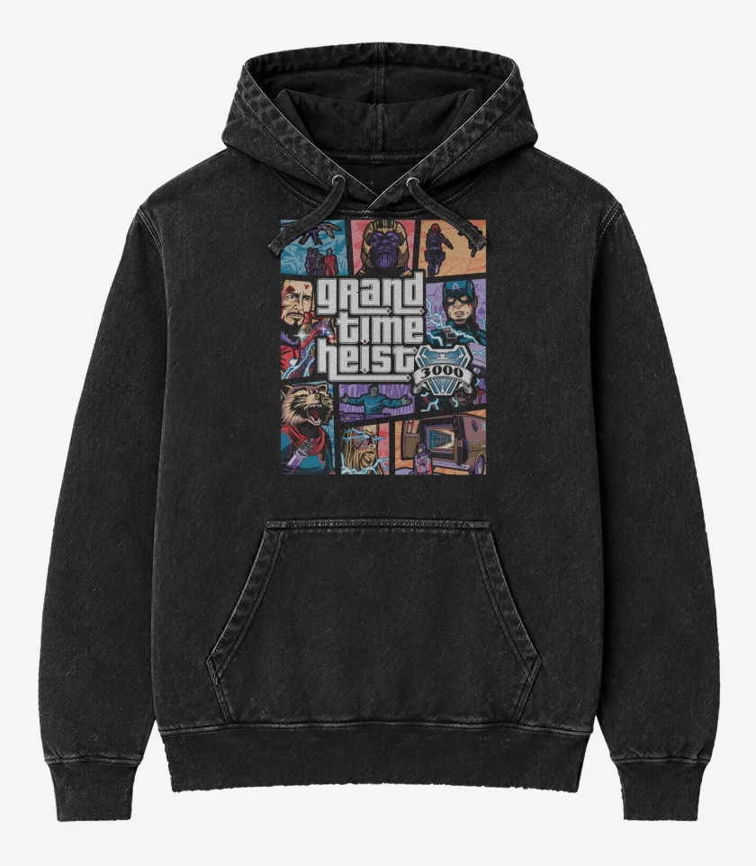 Poleron Canguro Acid Wash Negro de Grand Time Heist 3000