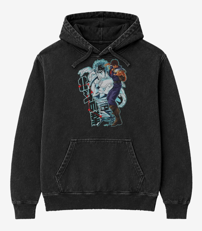 Poleron Canguro Acid Wash Negro de Kenshiro!