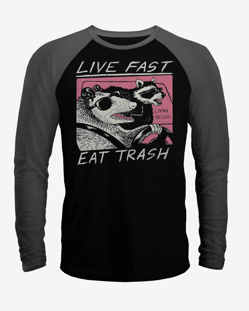 Polera Raglan Live Fast Eat Trash