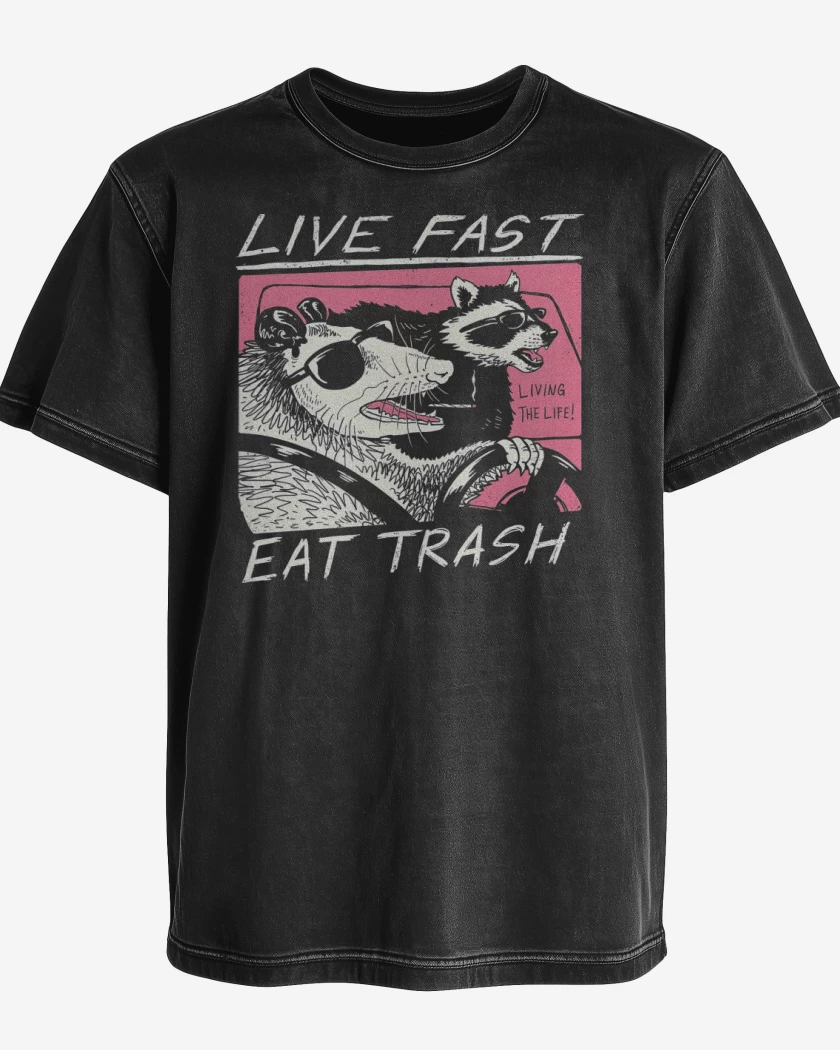 Polera desgastada Negro de Live Fast Eat Trash