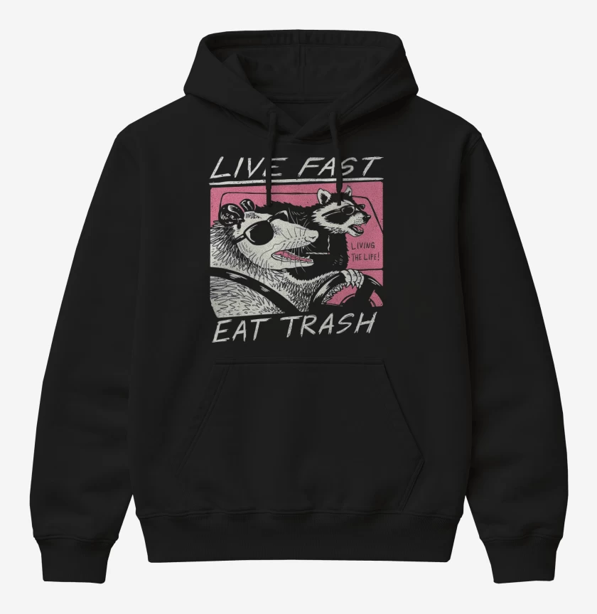 Poleron Canguro básico Negro de Live Fast Eat Trash
