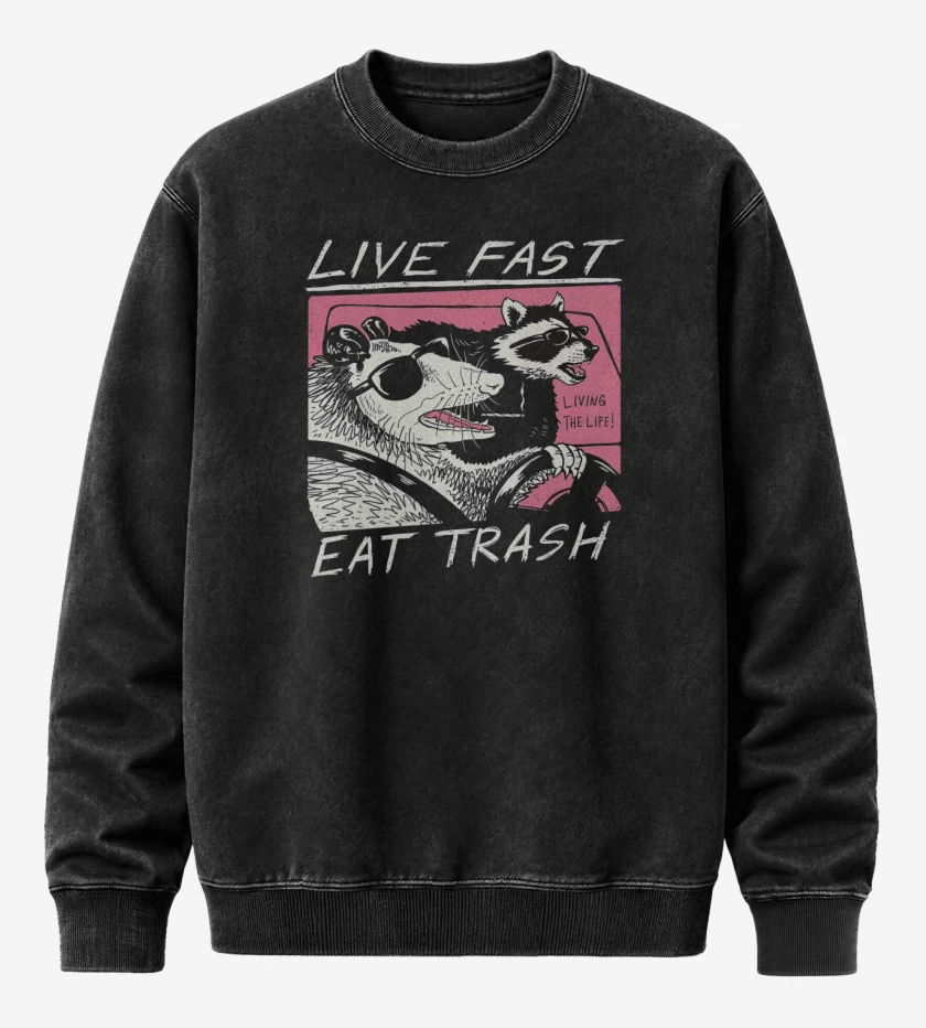 Poleron Polo Acid Wash Negro de Live Fast Eat Trash