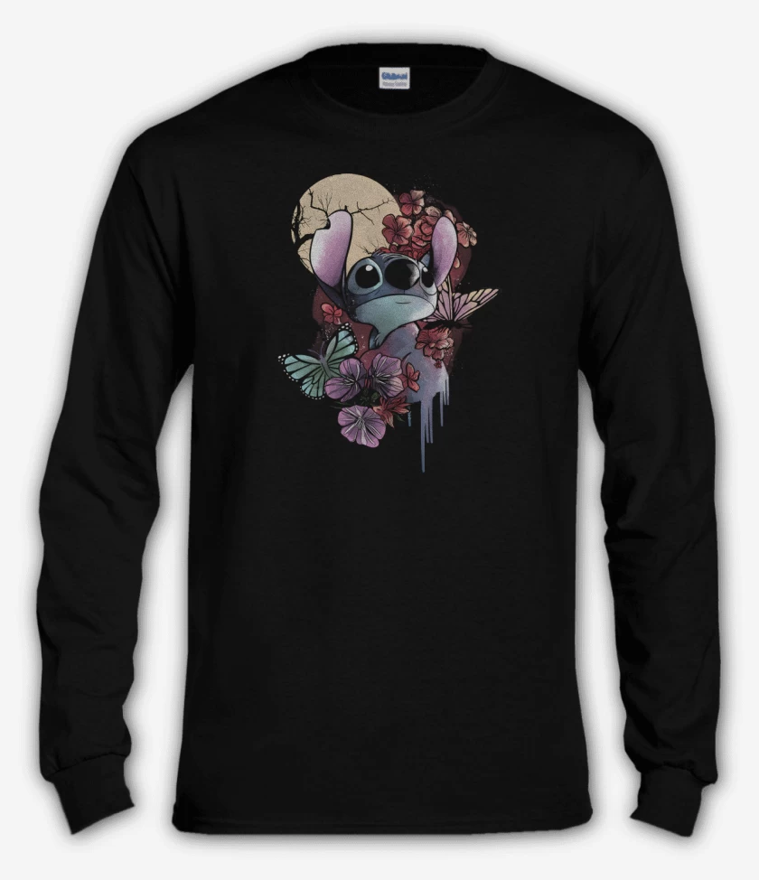 Polera manga larga Negro de Flores en Ohana