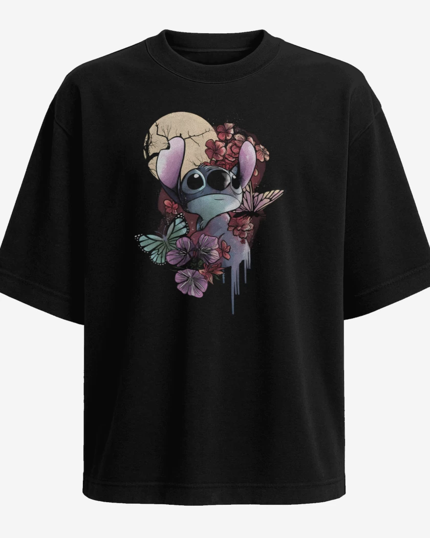 Polera Oversize Negro de Flores en Ohana