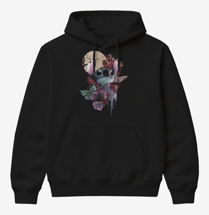 Poleron Canguro básico Negro de Flores en Ohana