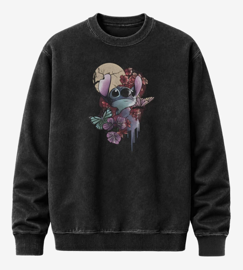 Poleron Polo Acid Wash Negro de Flores en Ohana