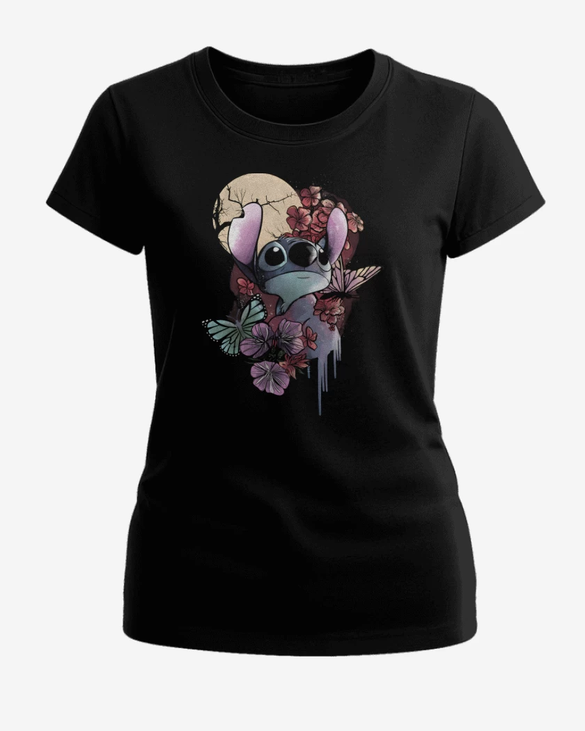 Polera de Mujer Negro de Flores en Ohana