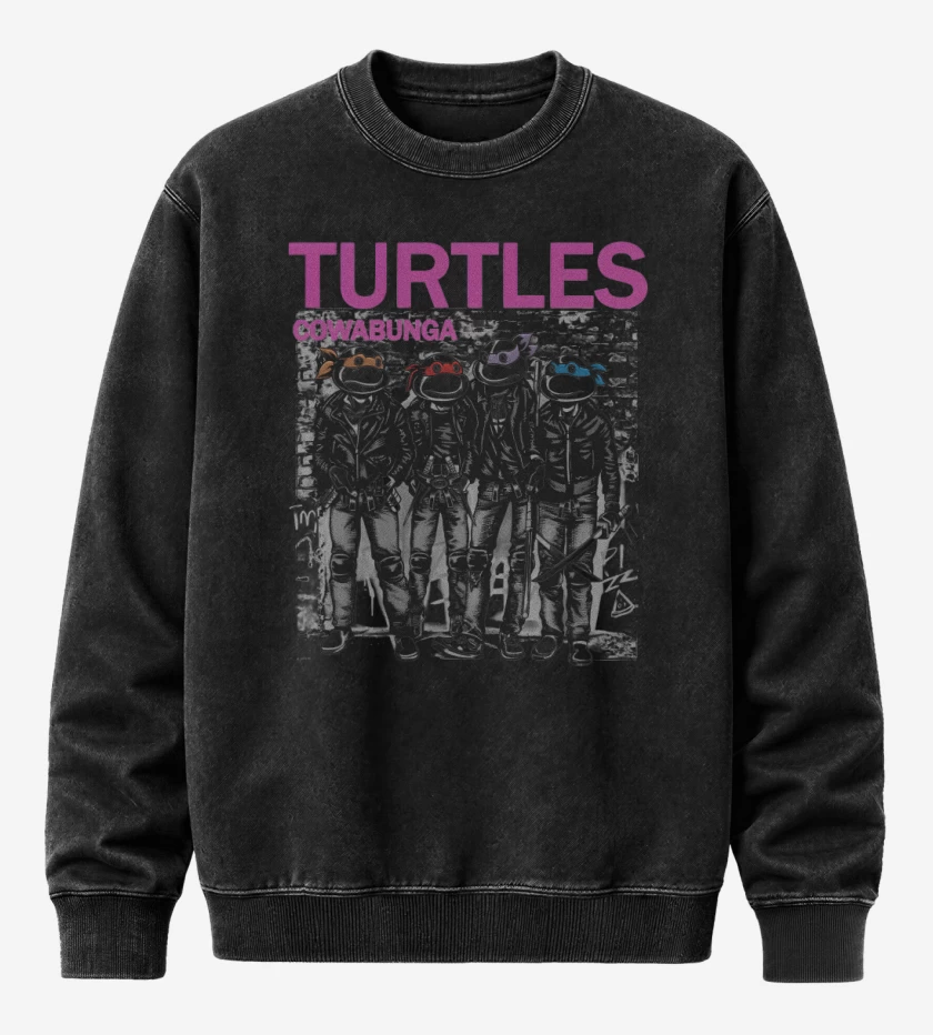 Poleron Polo Acid Wash Negro de Turtles Cowabunga 
