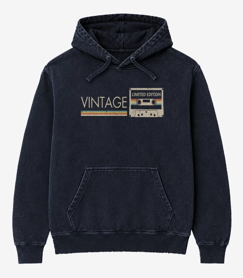 Poleron Canguro Acid Wash Azul Marino de Vintage limited edition