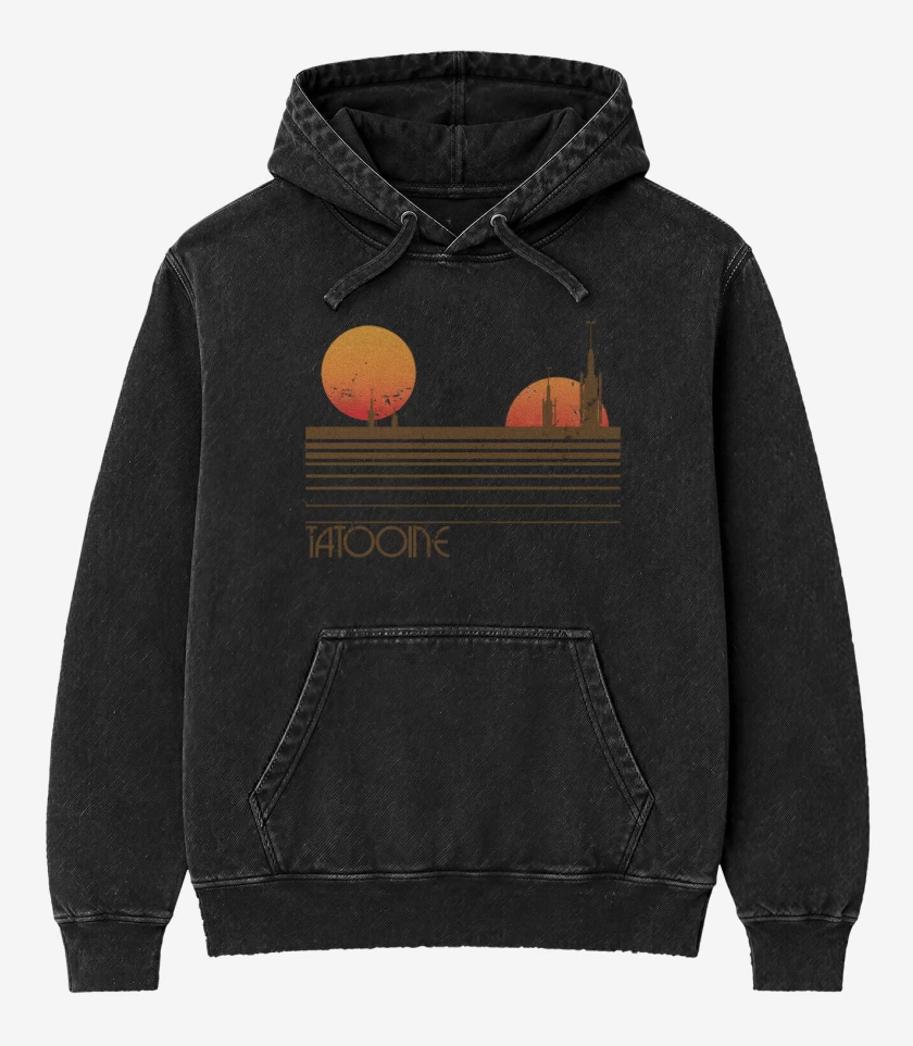 Poleron Canguro Acid Wash Negro de Tatooine 