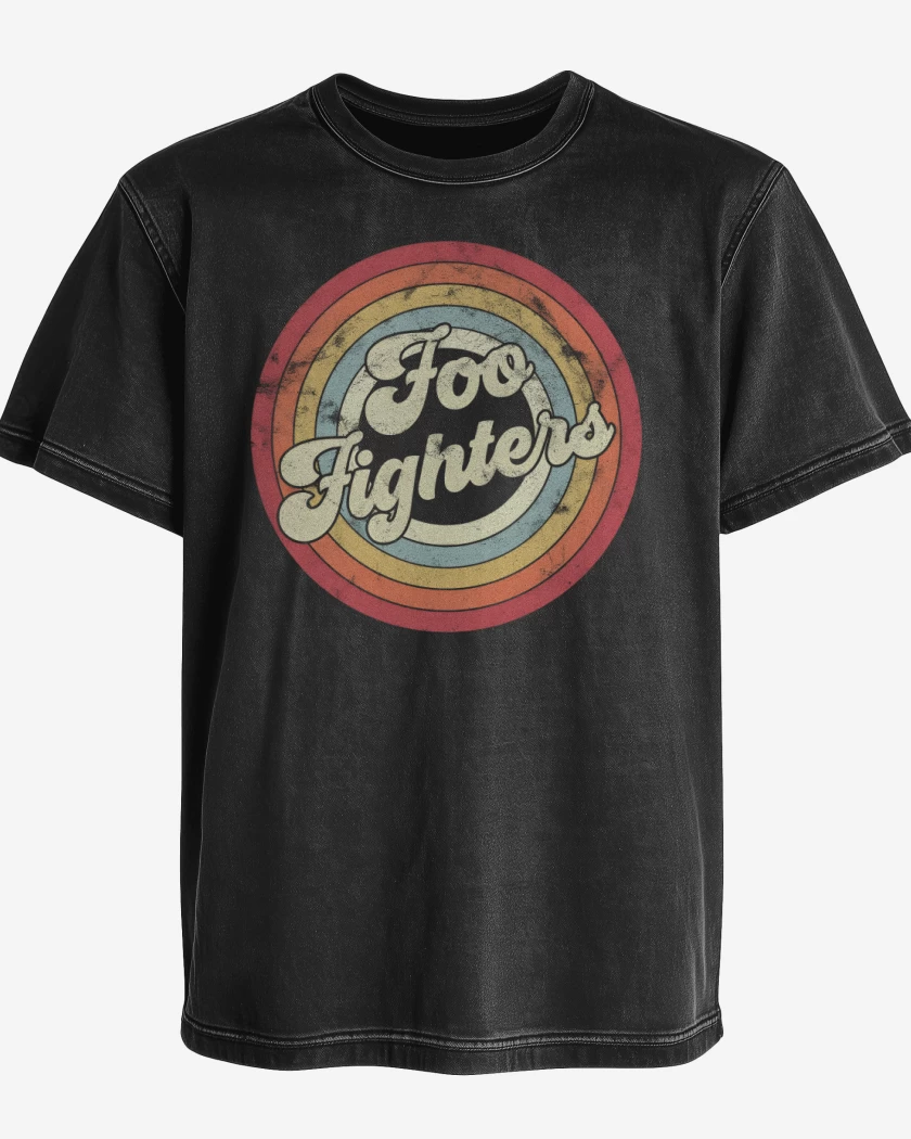 Polera desgastada Negro de Foo fiighters retro