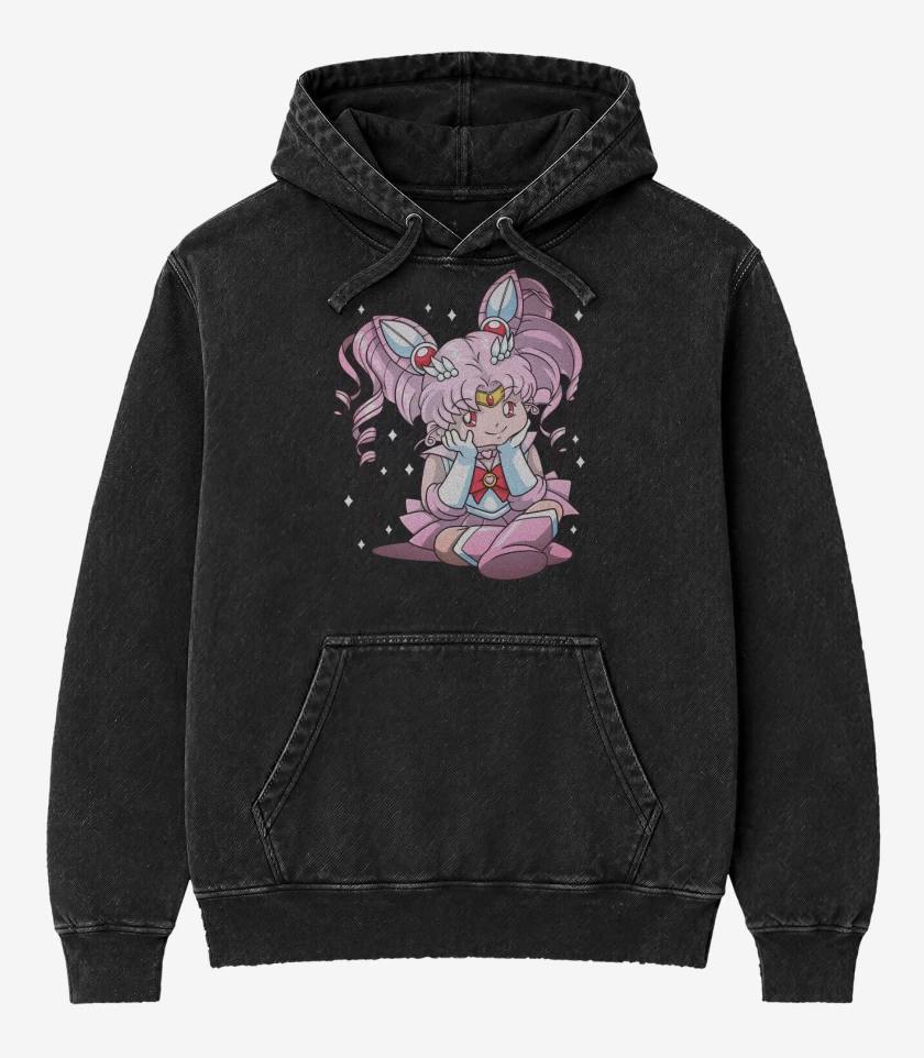 Poleron Canguro Acid Wash Negro de Chibi Moon