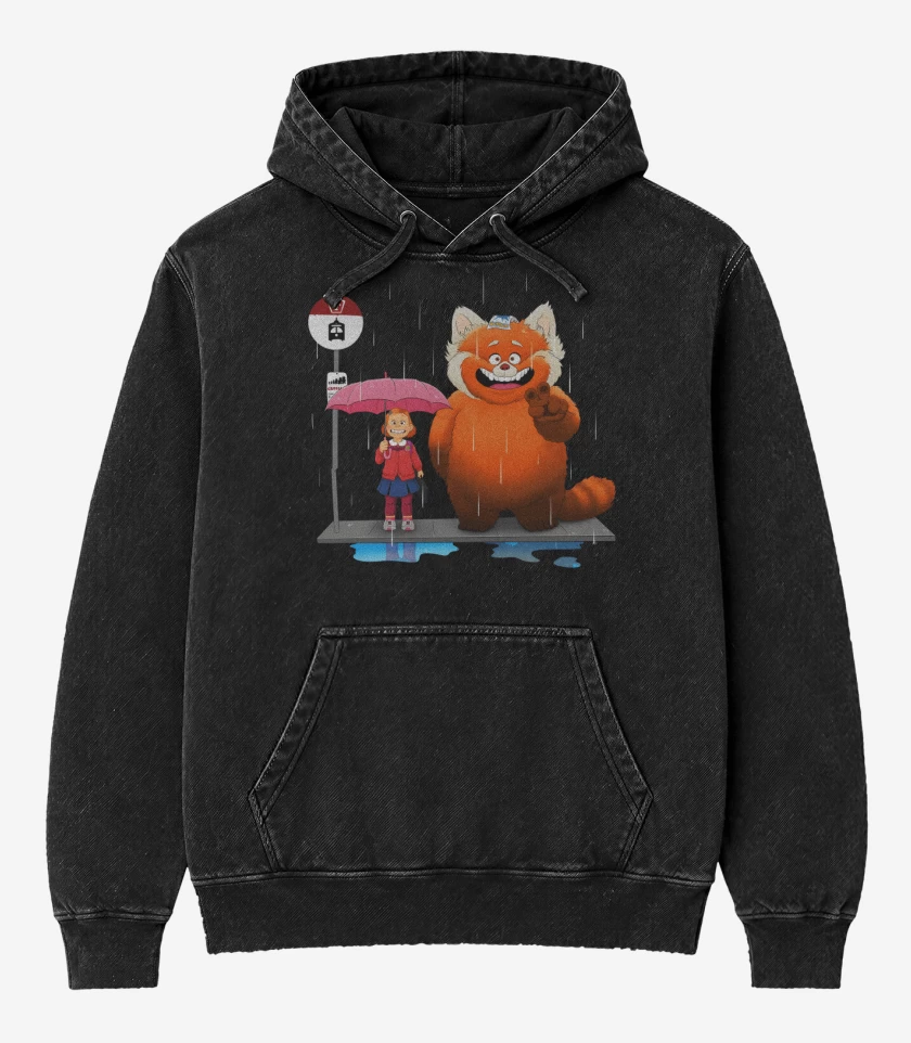 Poleron Canguro Acid Wash Negro de Red Totoro