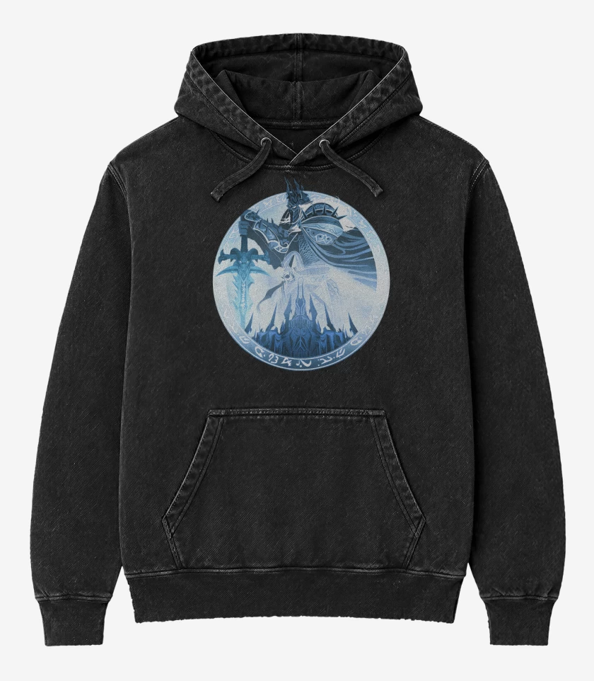 Poleron Canguro Acid Wash Negro de Arthas Rey Lich