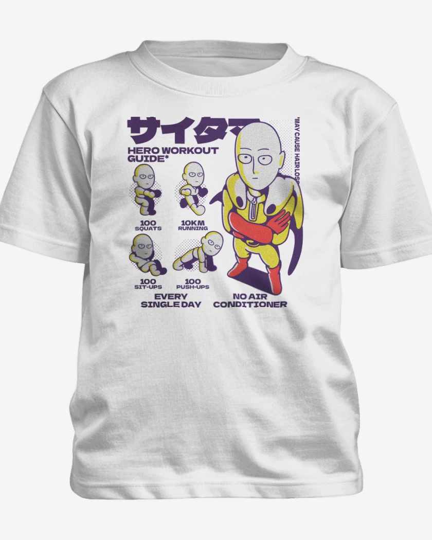 Polera de niño Blanco de Guía de Entrenamiento de Saitama