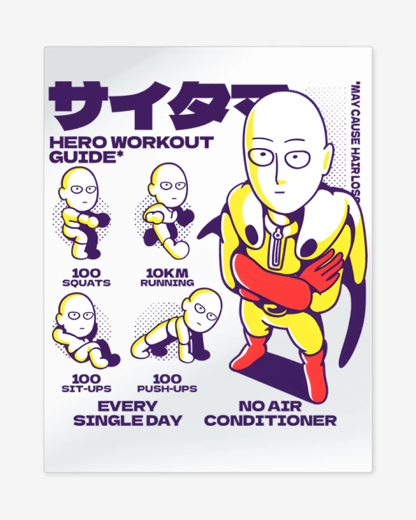 Print metalico Blanco de Guía de Entrenamiento de Saitama