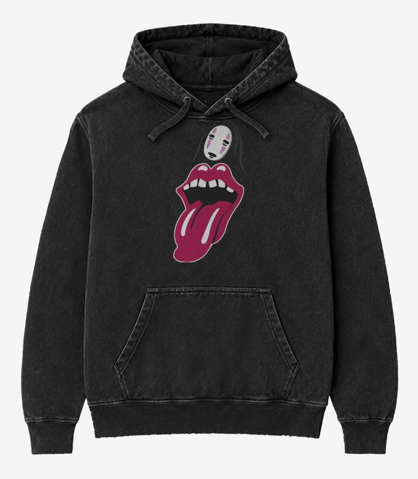 Poleron Canguro Acid Wash Negro de The Rolling Kaonashi