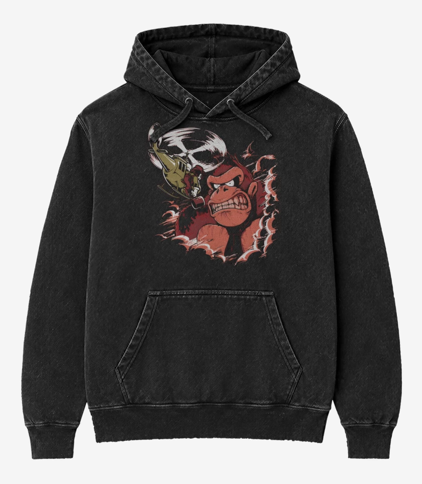 Poleron Canguro Acid Wash Negro de Donking Kong