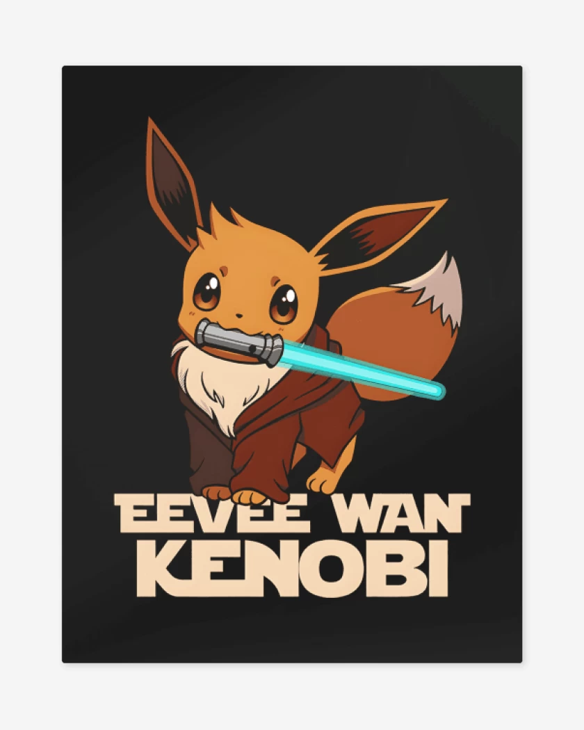 Print metalico Negro de Eevee Wan Kenobi