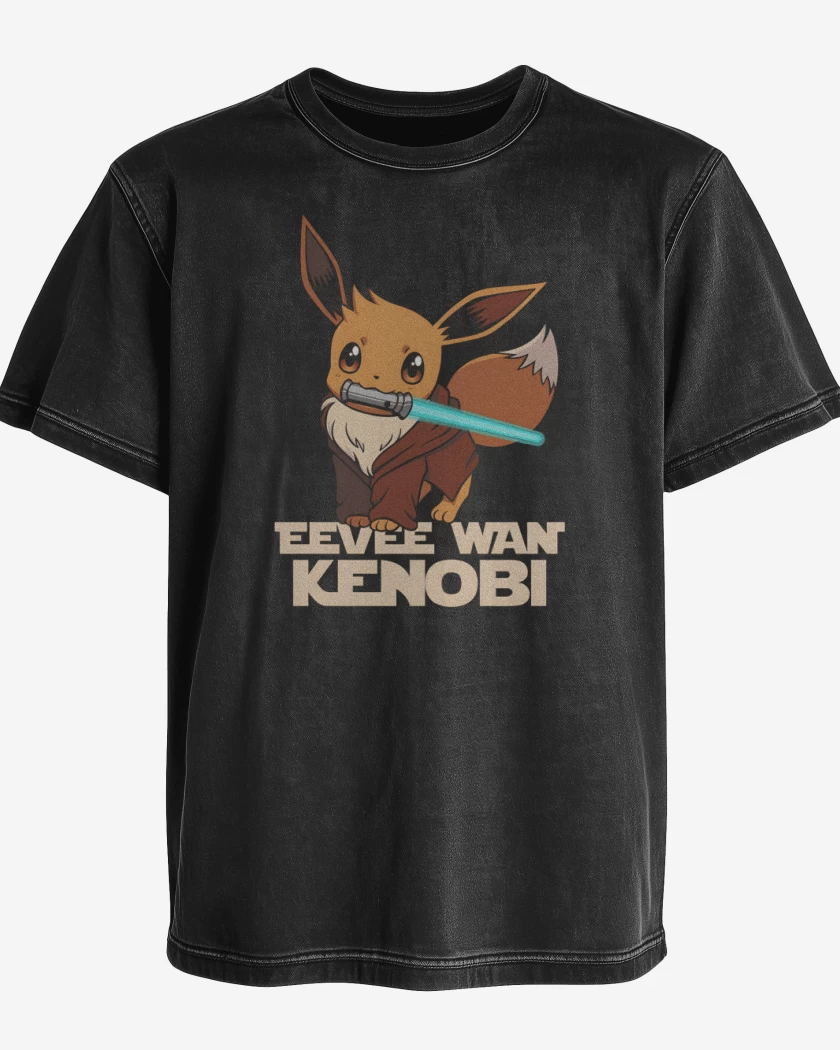 Polera desgastada Negro de Eevee Wan Kenobi