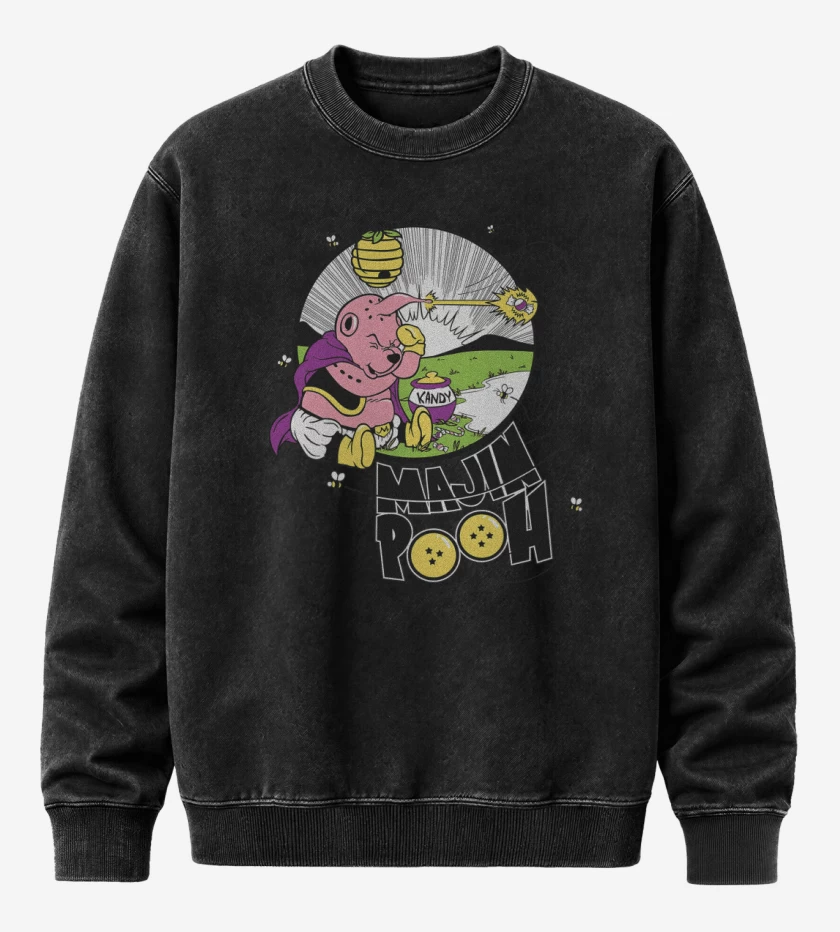 Poleron Polo Acid Wash Negro de Majin Pooh