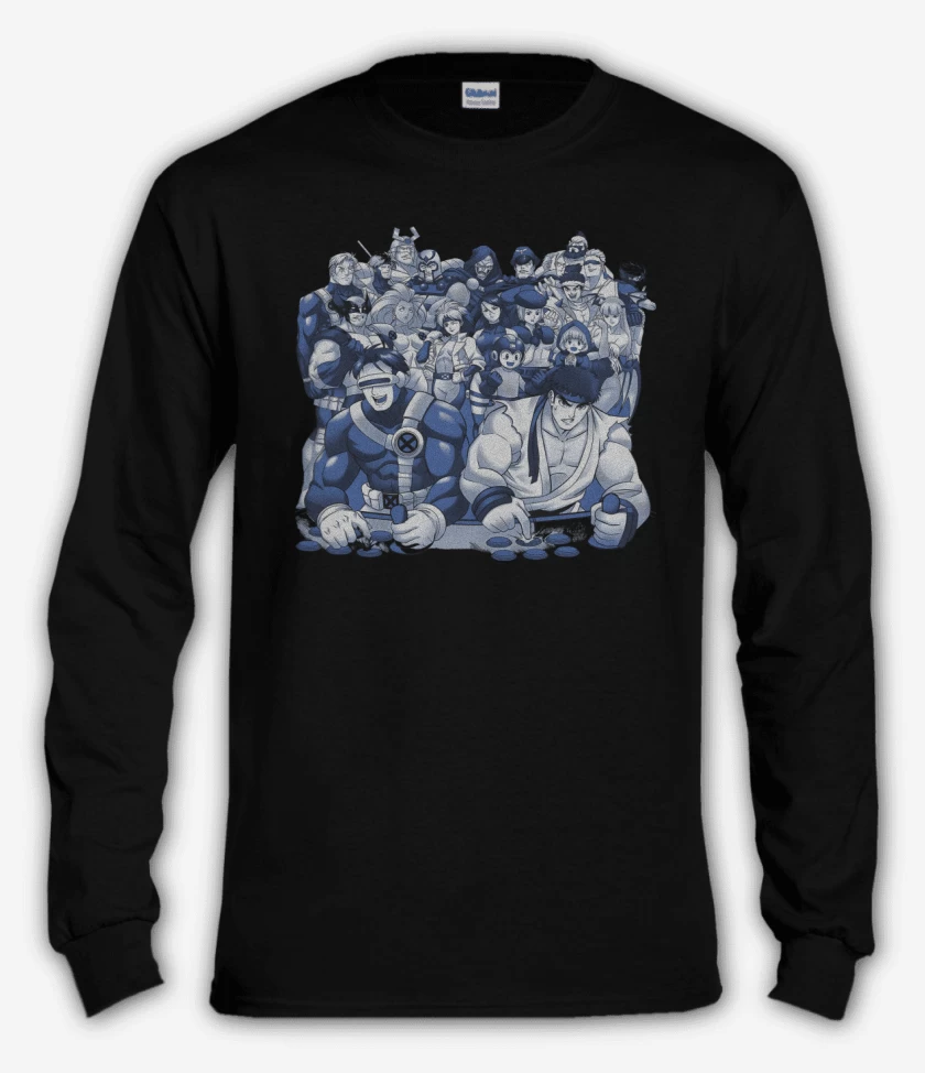 Polera manga larga Negro de X-Men vs Street Fighter