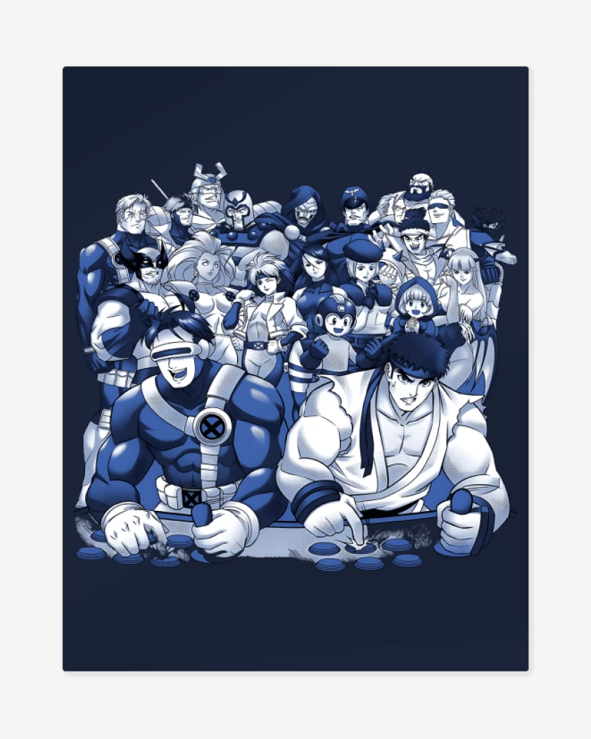 Print metalico Azul Marino de X-Men vs Street Fighter