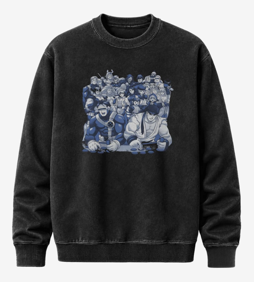 Poleron Polo Acid Wash Negro de X-Men vs Street Fighter