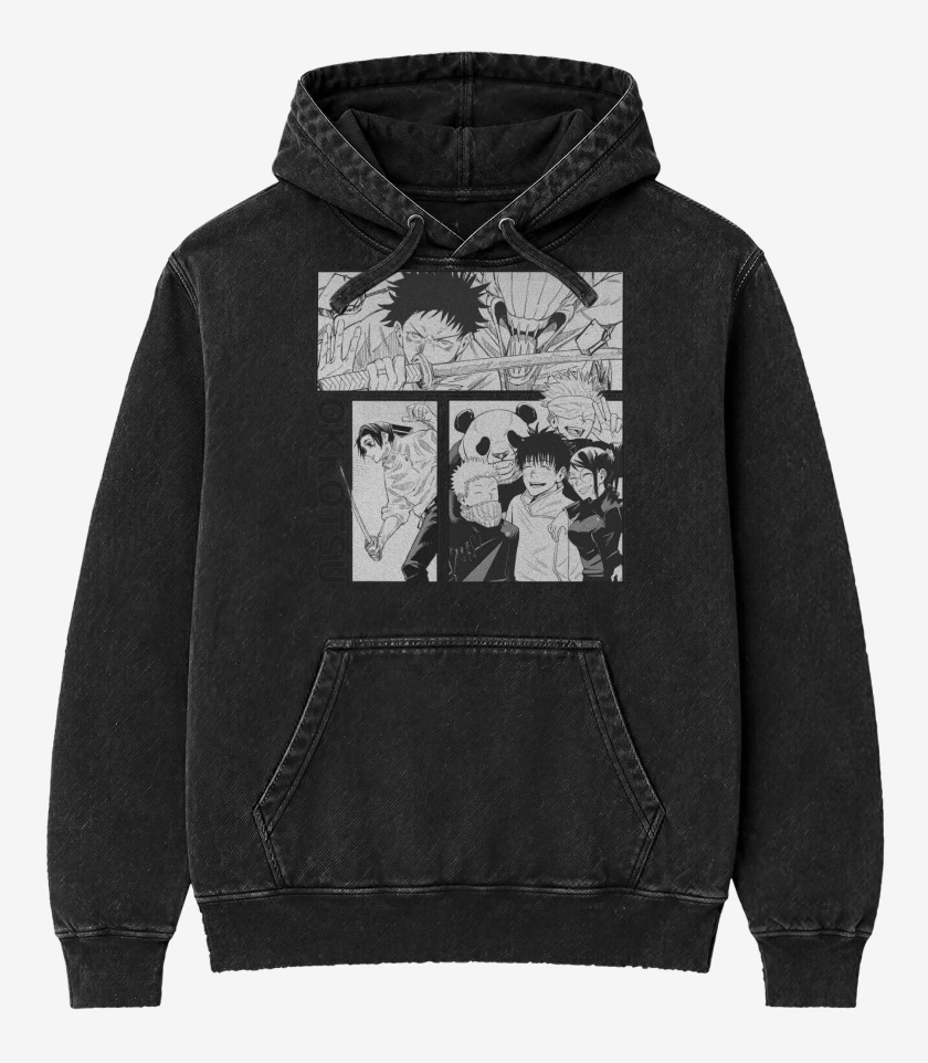 Poleron Canguro Acid Wash Negro de Okkotsu