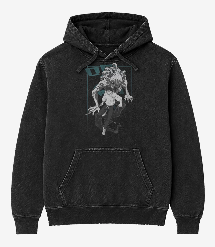 Poleron Canguro Acid Wash Negro de Yuta & Rika