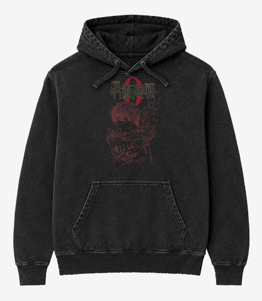 Poleron Canguro Acid Wash Negro de Jujutsu Kaisen 0 