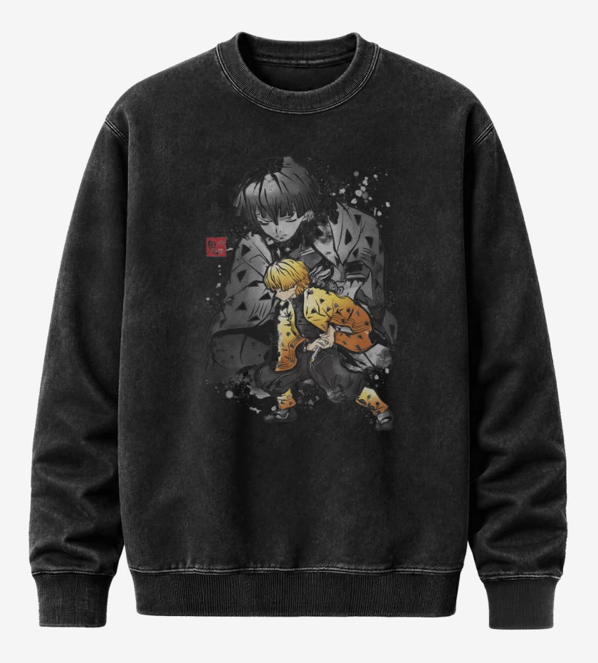 Poleron Polo Acid Wash Negro de Zenitsu Agatsuma 