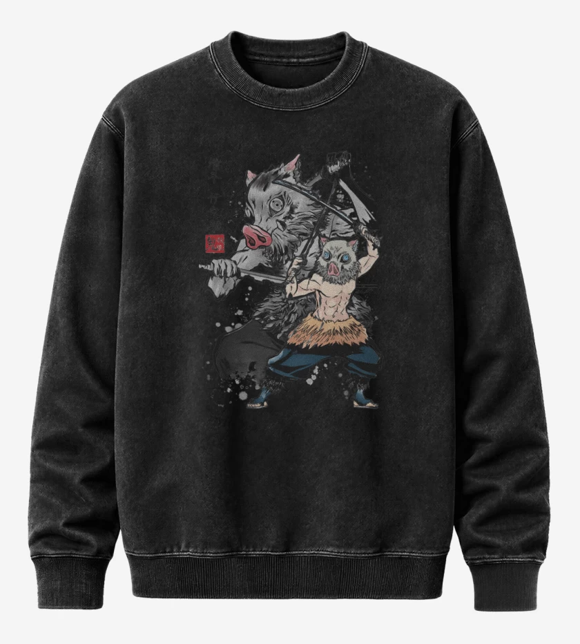 Poleron Polo Acid Wash Negro de Inosuke Hashibira 