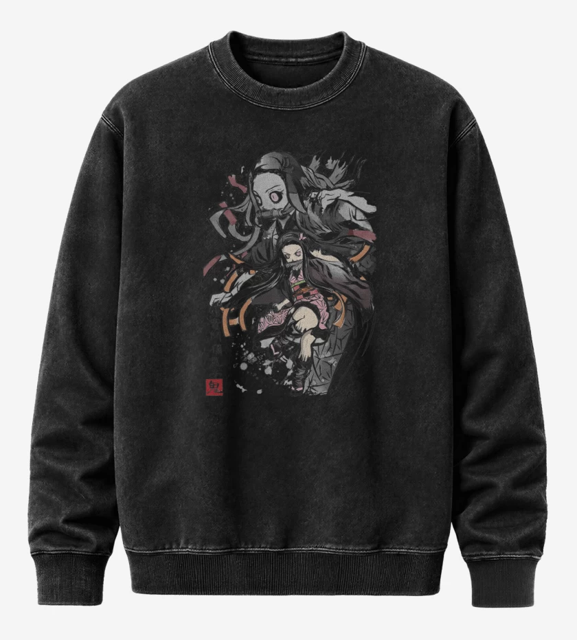 Poleron Polo Acid Wash Negro de Nezuko Kamado