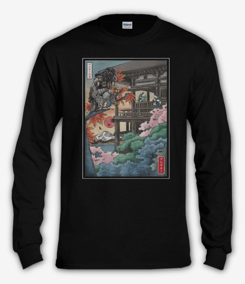 Polera manga larga Negro de Depredador Ukiyo e