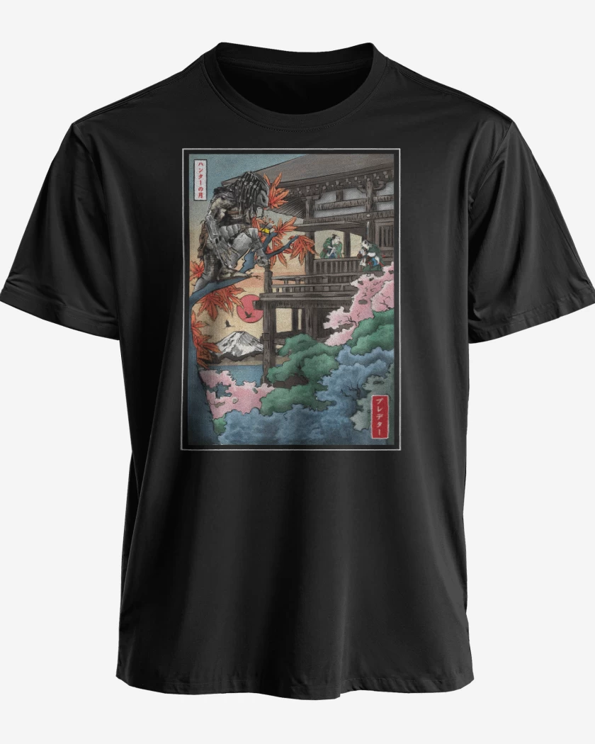 Polera premium Negro de Depredador Ukiyo e