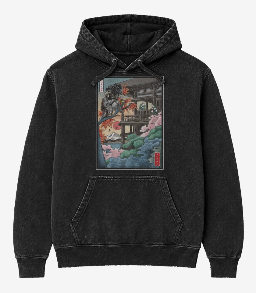 Poleron Canguro Acid Wash Negro de Depredador Ukiyo e