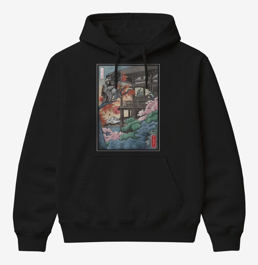 Poleron Canguro básico Negro de Depredador Ukiyo e