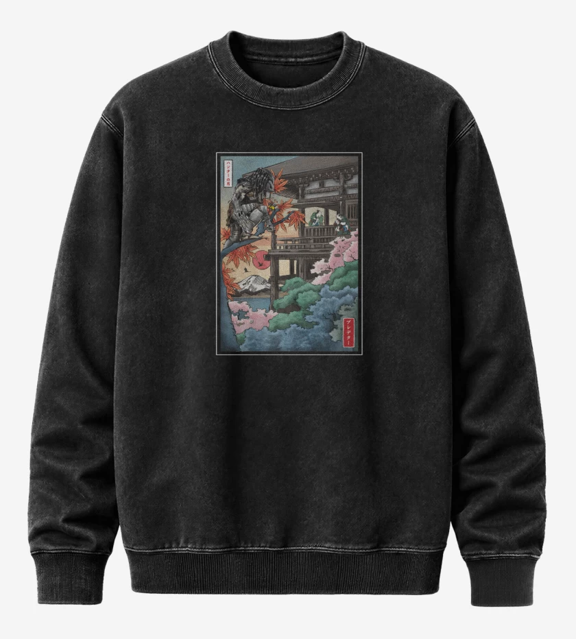 Poleron Polo Acid Wash Negro de Depredador Ukiyo e