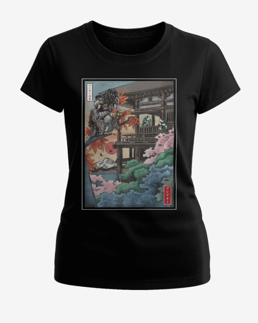 Polera de Mujer Negro de Depredador Ukiyo e