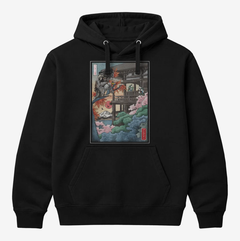 Polerón Canguro Negro de Depredador Ukiyo e
