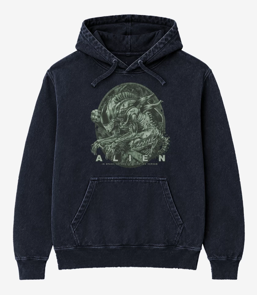 Poleron Canguro Acid Wash Azul Marino de Xenomorfo