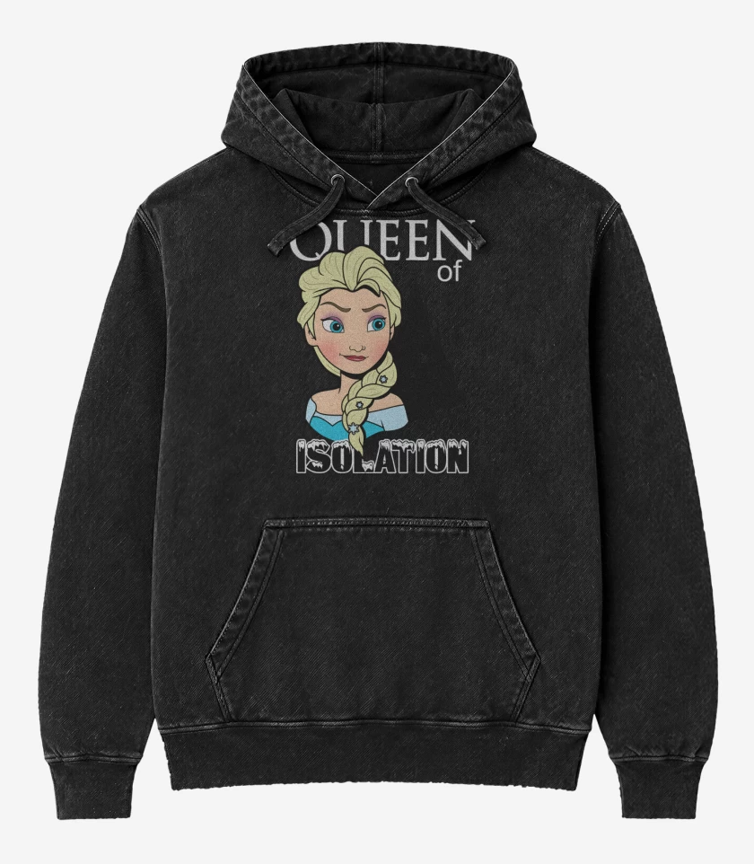 Poleron Canguro Acid Wash Negro de Queen of Isolation  