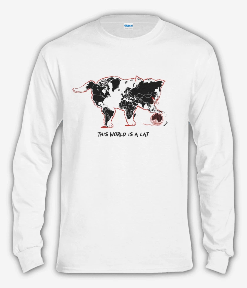 Polera manga larga Blanco de El Mundo es un Gato