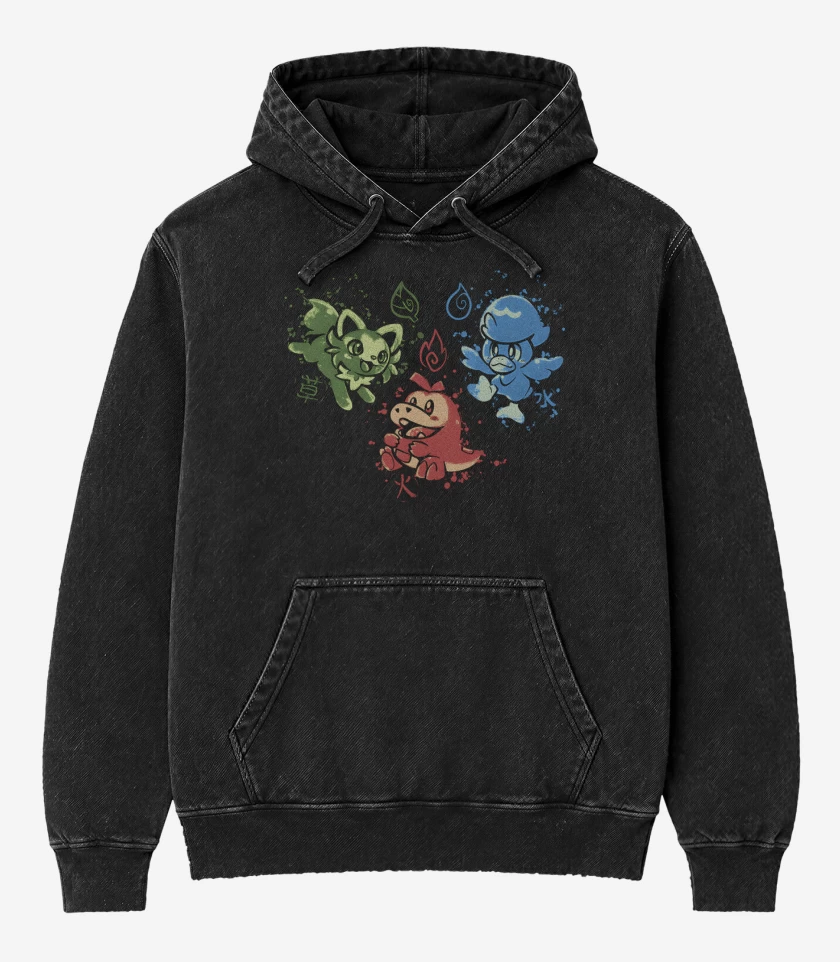 Poleron Canguro Acid Wash Negro de Nuevos Amigos