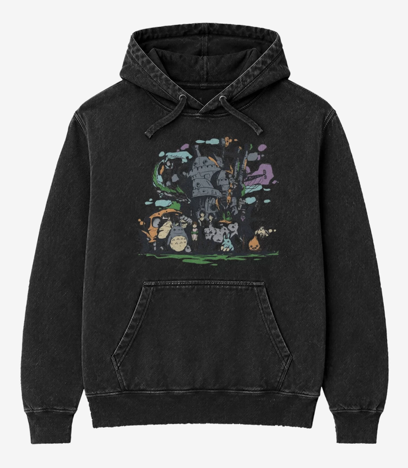 Poleron Canguro Acid Wash Negro de Miyazakiverse