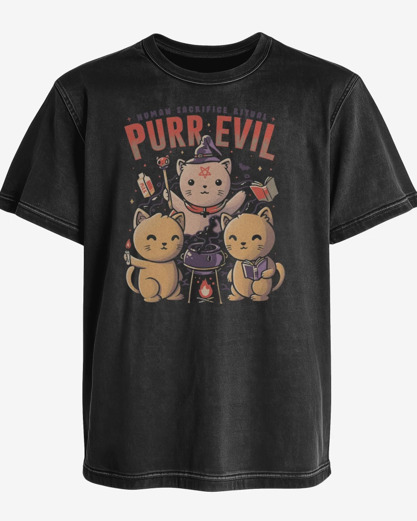 Polera desgastada Negro de Purr Evil
