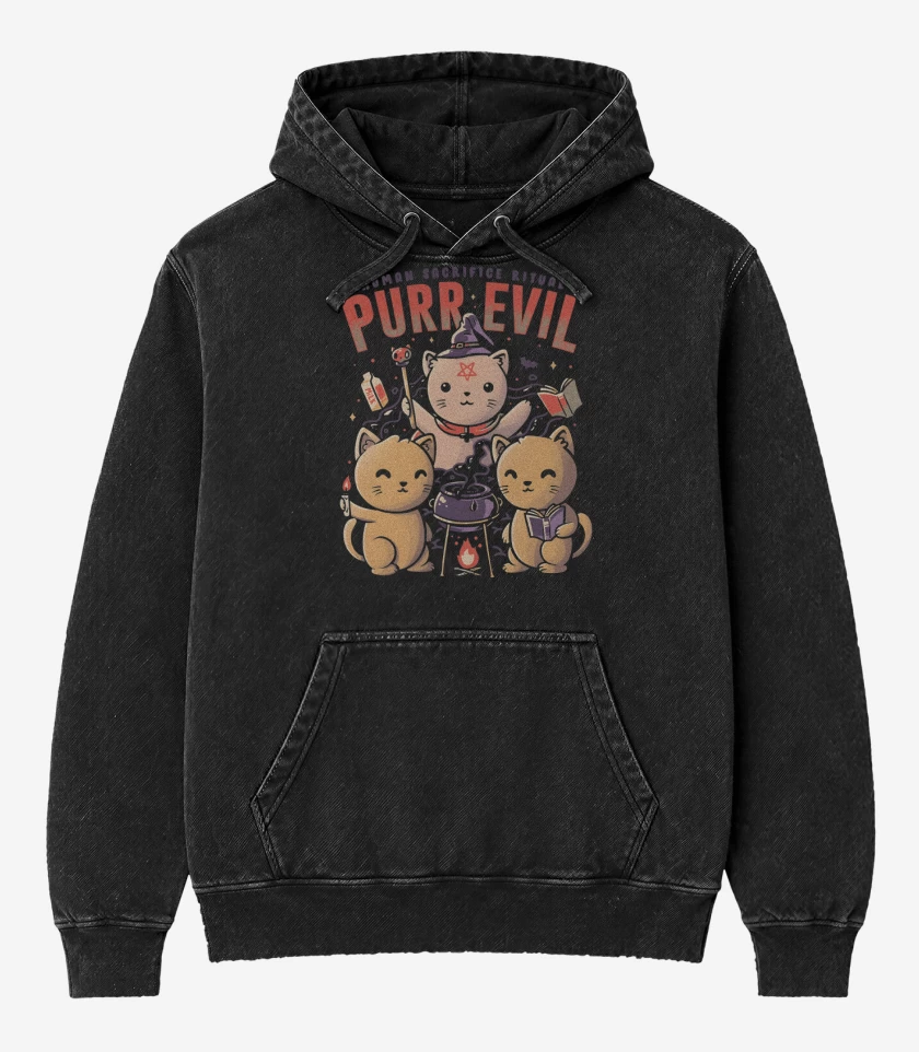 Poleron Canguro Acid Wash Negro de Purr Evil