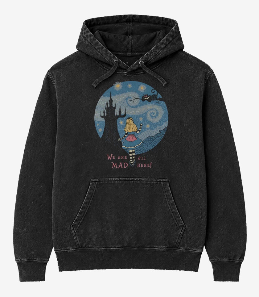 Poleron Canguro Acid Wash Negro de We Are All Mad Here!