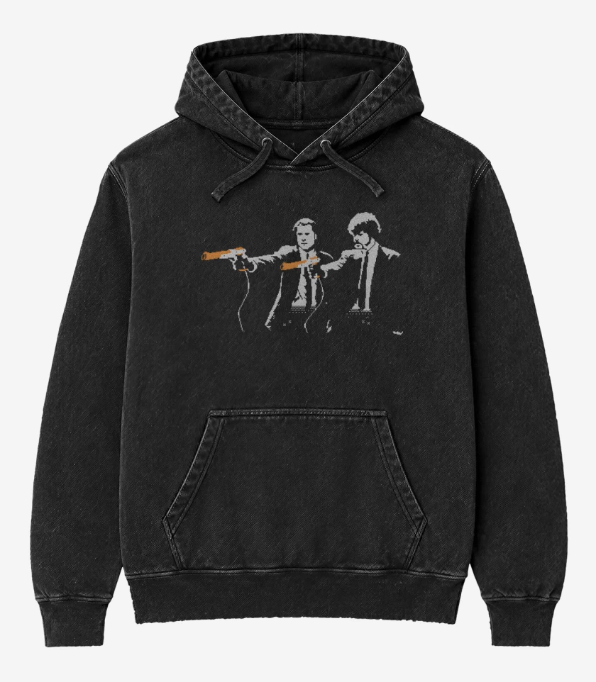 Poleron Canguro Acid Wash Negro de Pixel Fiction